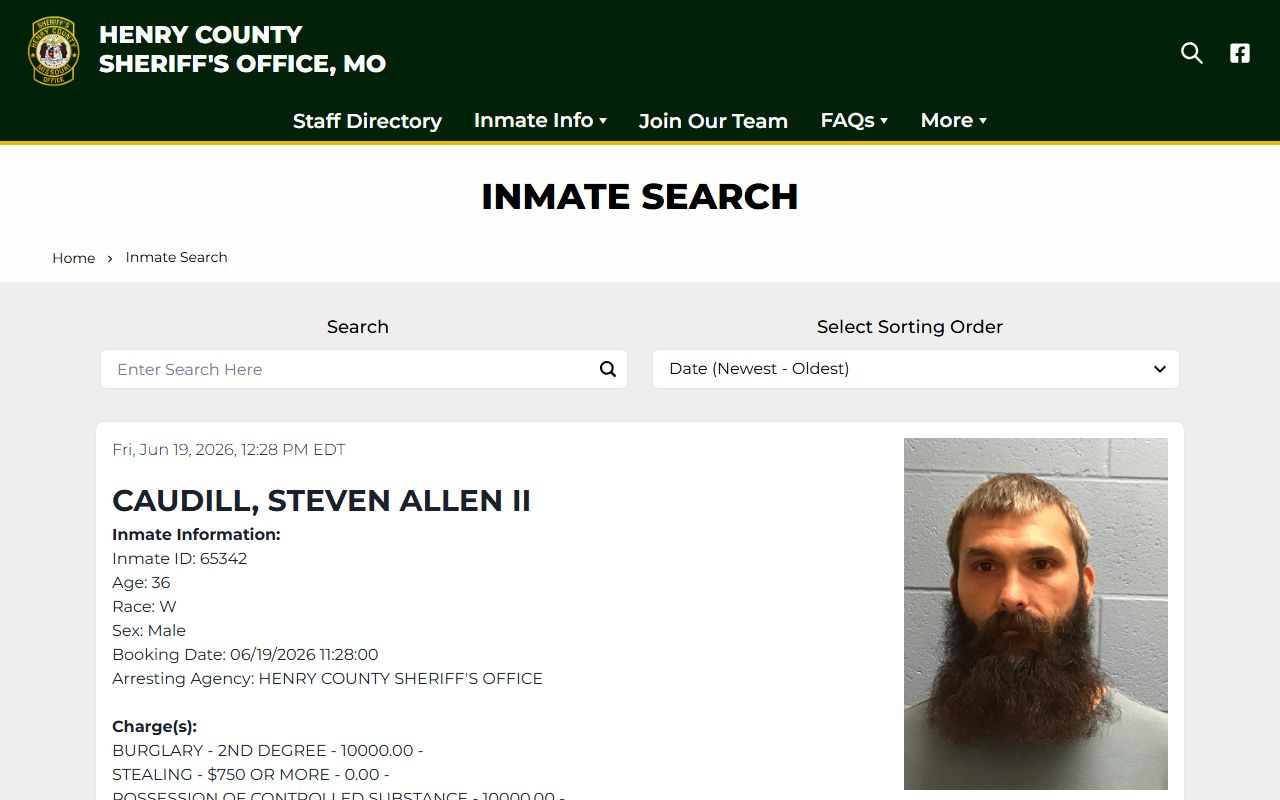 Henry County inmate records search interface